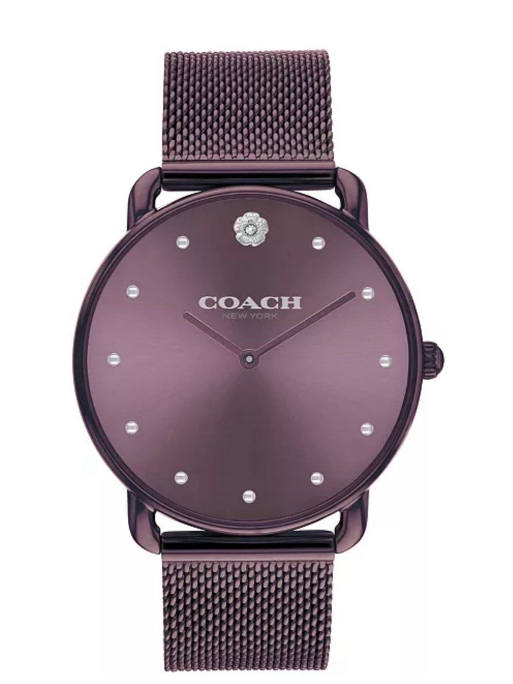 Coach Womens Elliot Watch Purple Stainless Steel Mesh Bracelet BNIB NWT 36mm